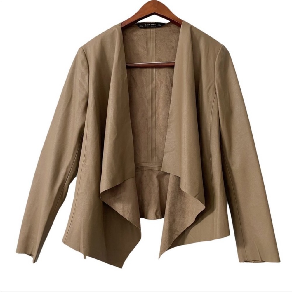 Zara Faux Leather Waterfall Open Front Jacket - Picture 2 of 7
